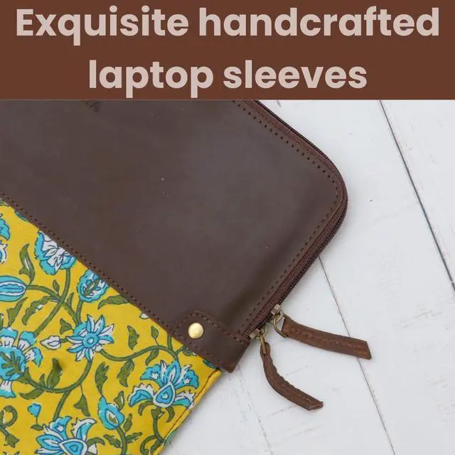 Alt view image 4 of 5 - Zaariya Handcrafted Laptop Bag/Sleeve/Case for Women | Made from Leather with Handblock Fabric - Ideal for 13 Inch Devices