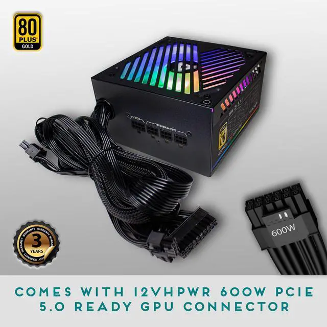 Alt view image 3 of 5 - Apevia ATX-PM850W PCIe 5.0 ATX 3.0 Ready Premier 850W 80+ Gold Certified, Active PFC ATX Semi-Modular Gaming Power Supply, 366 RGB Light Modes