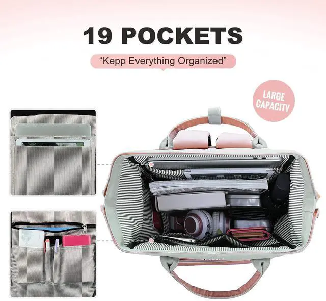 Alt view image 2 of 5 - LOVEVOOK Laptop Backpack Purse for Women, Fashion Work Travel Bags, Business Computer Backpacks, Doctor Nurse Backpack with USB Port, fits 15.6-Inch Laptop, Light Grey-Pink