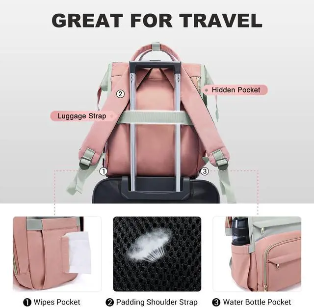 Alt view image 4 of 5 - LOVEVOOK Laptop Backpack Purse for Women, Fashion Work Travel Bags, Business Computer Backpacks, Doctor Nurse Backpack with USB Port, fits 15.6-Inch Laptop, Light Grey-Pink