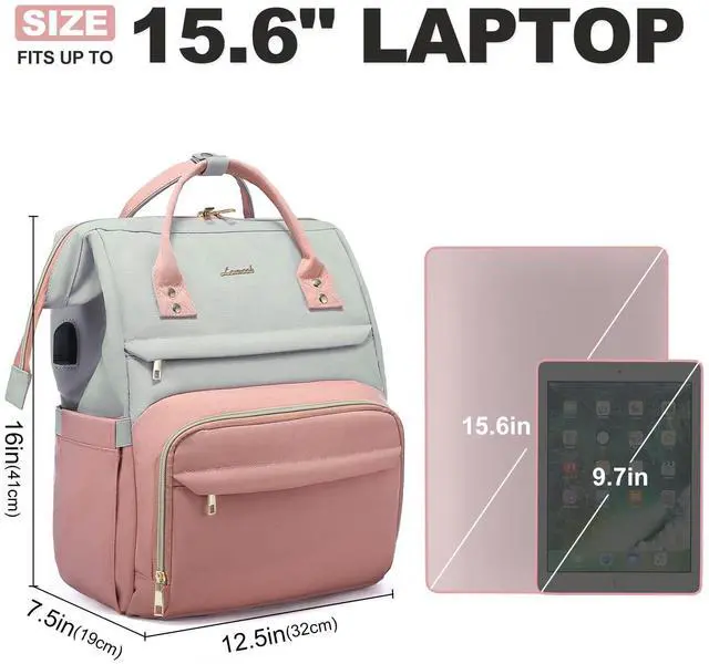 Alt view image 5 of 5 - LOVEVOOK Laptop Backpack Purse for Women, Fashion Work Travel Bags, Business Computer Backpacks, Doctor Nurse Backpack with USB Port, fits 15.6-Inch Laptop, Light Grey-Pink