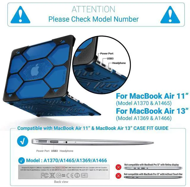 Alt view image 2 of 5 - IBENZER Compatible with MacBook Air 13 Inch Case A1466 A1369, Heavy Duty Protective Hard Shell Case Cover for Apple Mac Air 13 Old Version 2017 2016 2015 2014 2013 2012 2011 2010, Blue, HA13CYBL