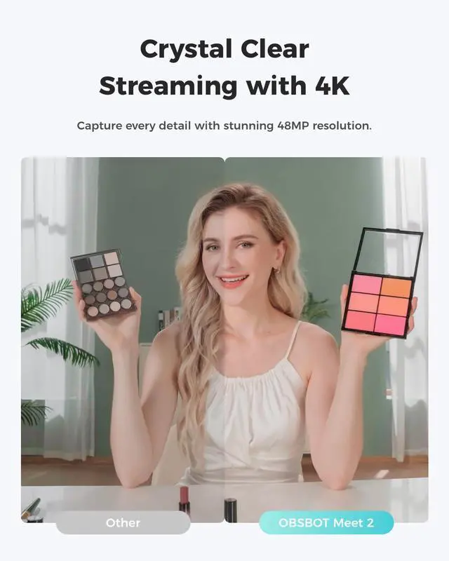 Alt view image 2 of 5 - OBSBOT Meet 2-4K Webcam & Remote Combo, Webcam with 1/2" Sensor, AI Framing & Autofocus, Beauty Mode, Lightweight, Gesture Control, HDR, Dual Microphone, 60 FPS, Web Cam for Streaming, Meeting, Gaming