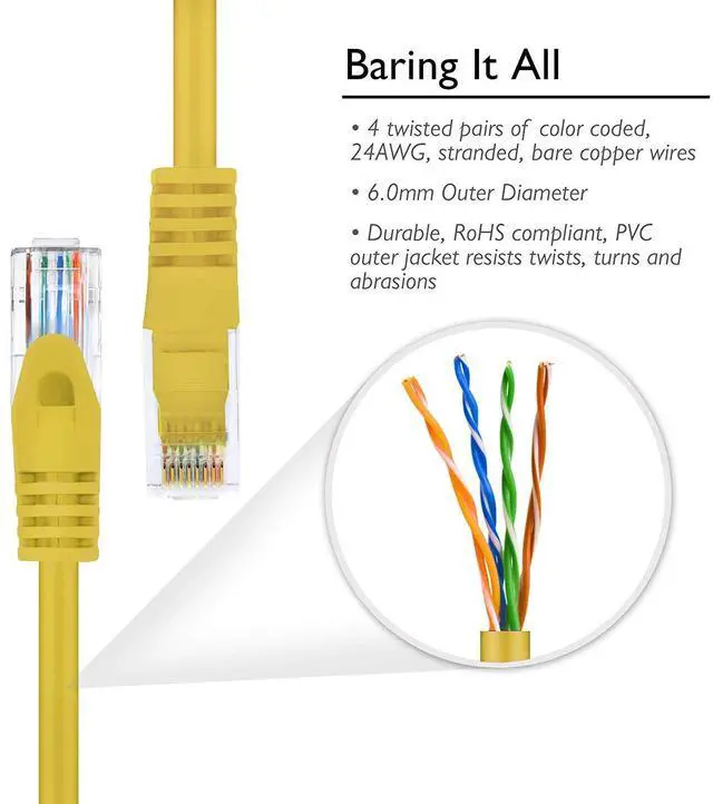 Alt view image 3 of 5 - GEARit Cat6 Ethernet Cable 1 Foot - Network Internet Patch Cable - Yellow