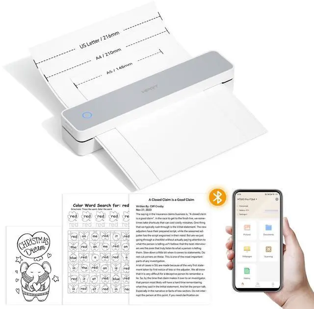 Alt view image 2 of 5 - HPRT MT610 Pro Portable Printer Wireless for Travel &200 Sheet Thermal Paper US Letter Size