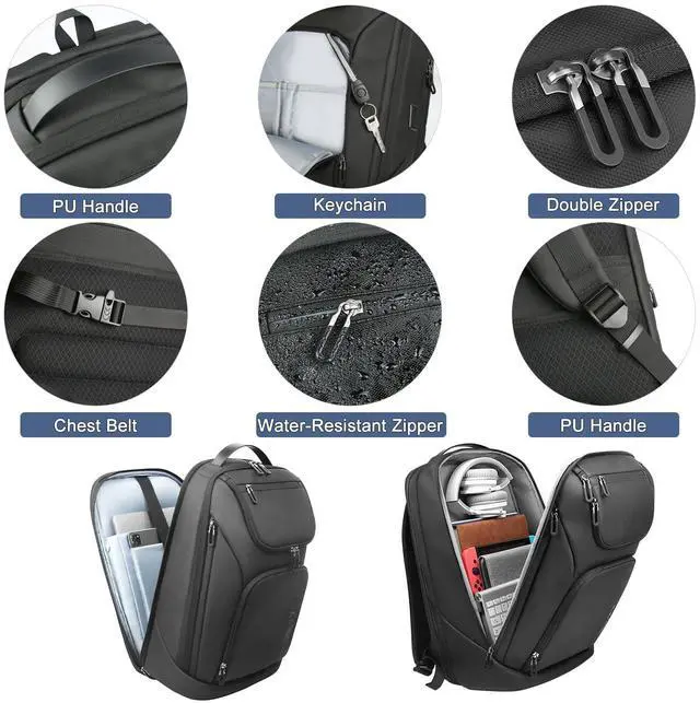 Alt view image 5 of 5 - hk Business Smart Backpack for Men Anti-Theft for 17.3 Inch Laptop with USB Charging Port Water-Resistant Large Durable Compact 30L for Travel College Work-Deep Black