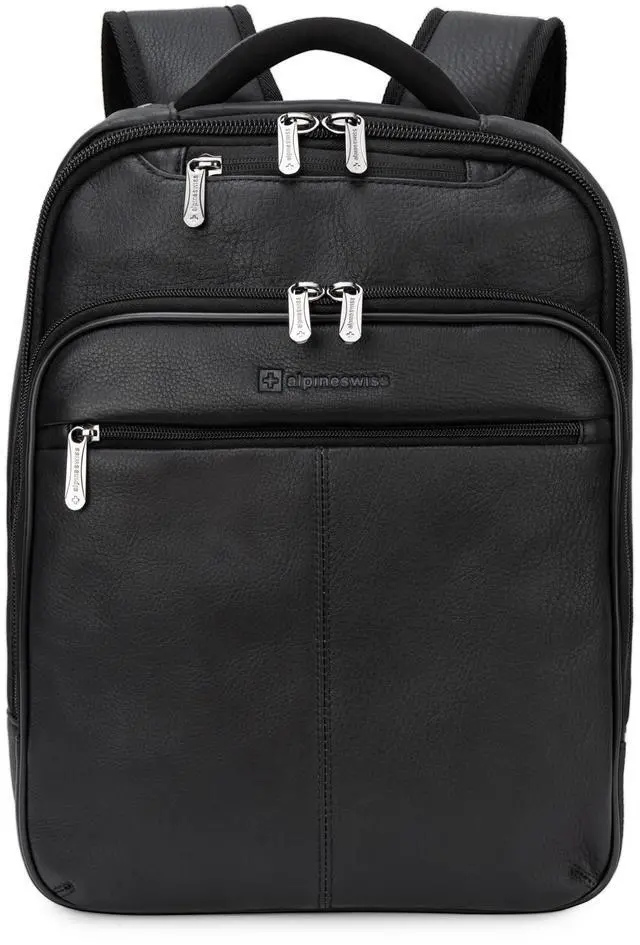 Main image of Alpine Swiss Olsen 13 Laptop Travel Backpack Genuine Leather Slim Business Travel Carry On Daypack Black