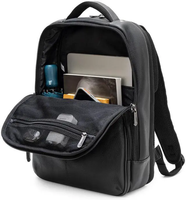 Alt view image 5 of 5 - Alpine Swiss Olsen 13 Laptop Travel Backpack Genuine Leather Slim Business Travel Carry On Daypack Black