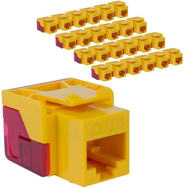 Main image of ICC CAT6 Keystone Jack with Inline IDC No Pair Split Wiring (Easier Termination) UL Listed PoE++ TAA Compliant for Wall Plate or Patch Panel, Works with JackEasy Termination Tool, Yellow, 25 Pack