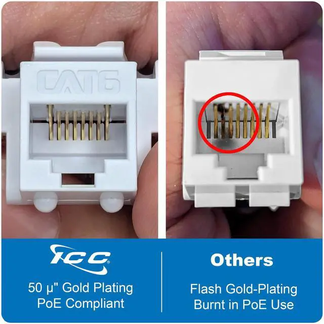 Alt view image 2 of 5 - ICC CAT6 Keystone Jack with Inline IDC No Pair Split Wiring (Easier Termination) UL Listed PoE++ TAA Compliant for Wall Plate or Patch Panel, Works with JackEasy Termination Tool, Yellow, 25 Pack
