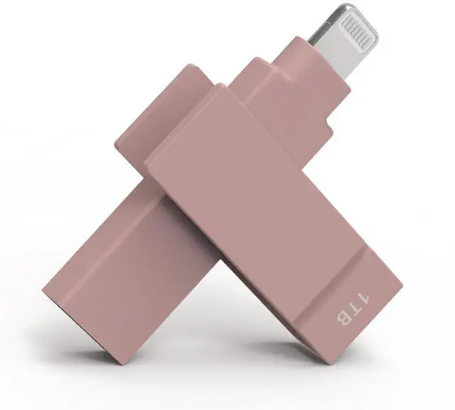 Main image of PioData 1 TB Backup Flash Drive 2-in-1 Lightning & USB Type A for iPhone, iPad, and Computer Apple MFi Certified Morandi Pink iXflash, External Hard Drive for iPhone