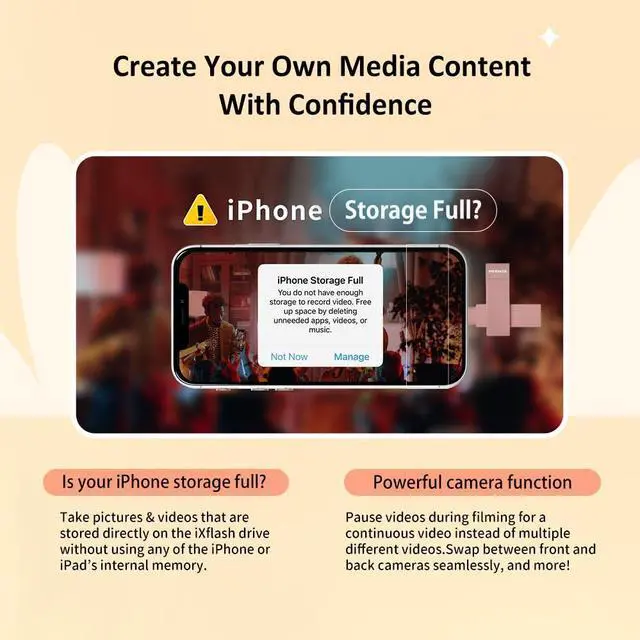 Alt view image 5 of 5 - PioData 1 TB Backup Flash Drive 2-in-1 Lightning & USB Type A for iPhone, iPad, and Computer Apple MFi Certified Morandi Pink iXflash, External Hard Drive for iPhone