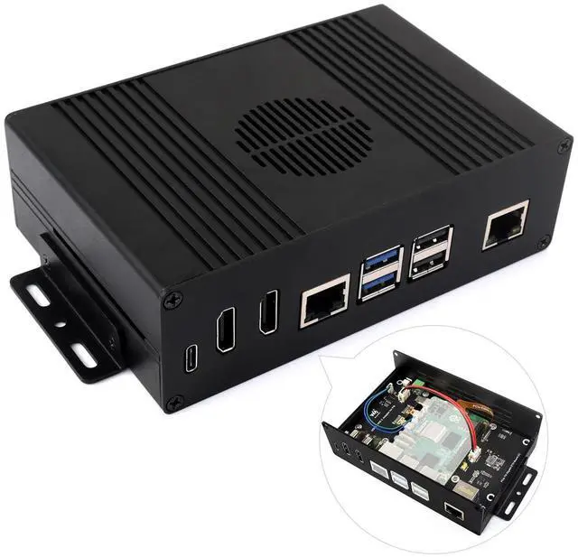 Main image of waveshare Multi-Functional All-in-One Mini-Computer Kit, Compatible with Raspberry Pi 5, Aluminum Alloy Case, Comes with PCIe to Gigabit ETH Adapter