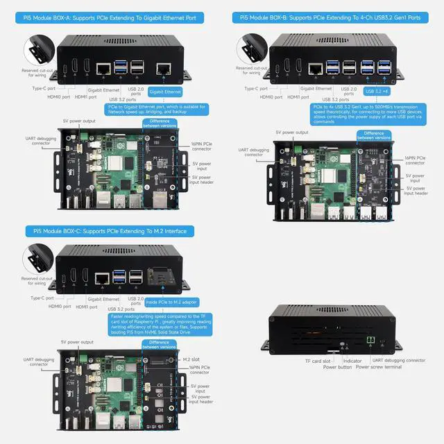 Alt view image 4 of 5 - waveshare Multi-Functional All-in-One Mini-Computer Kit, Compatible with Raspberry Pi 5, Aluminum Alloy Case, Comes with PCIe to Gigabit ETH Adapter