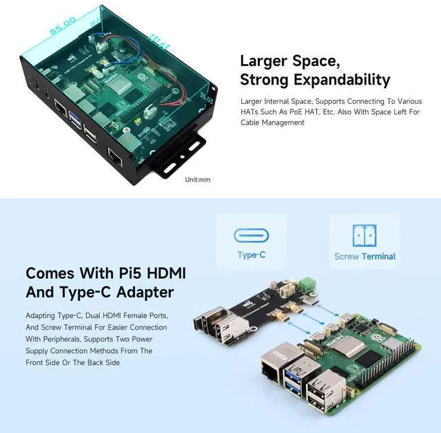 Alt view image 5 of 5 - waveshare Multi-Functional All-in-One Mini-Computer Kit, Compatible with Raspberry Pi 5, Aluminum Alloy Case, Comes with PCIe to Gigabit ETH Adapter