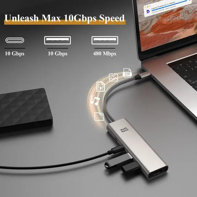 Alt view image 4 of 5 - Minthouz USB C Hub,4K@60Hz HDMI Multiport Adapter 5-in-1 USBC to HDMI Splitter with 125W PD/10Gpbs USB-A Data Ports/USB C Dongle,USBC Splitter Multiport Adapter for MacBook Pro/Air, iMac