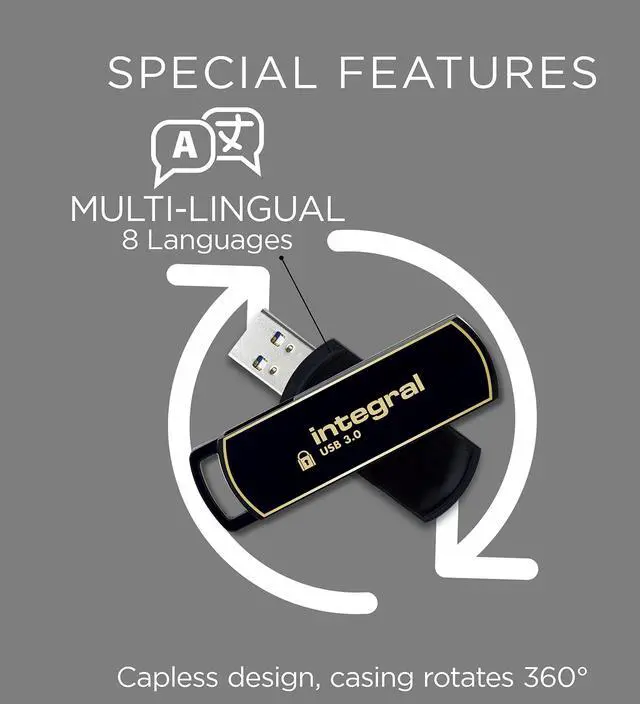 Alt view image 4 of 5 - Integral 512GB Secure360 256-Bit Software Encrypted 3.0 USB Secure Flash Memory Drive - Working and Encrypted Dual Partition, Intelligent Password Attack Protection and 360 Degree Rotating casing