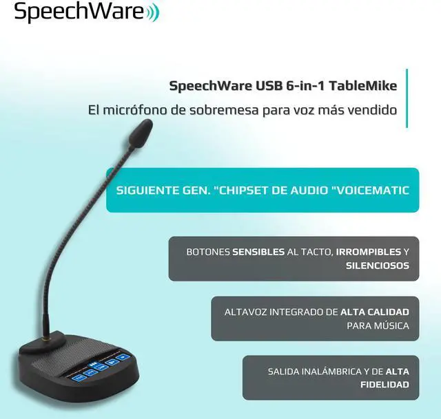 Alt view image 2 of 5 - SpeechWare TBK6 USB 6-in-1 Gooseneck TableMike with Exclusive Variable Long-Range Self Adjusting Input (6th Gen.)