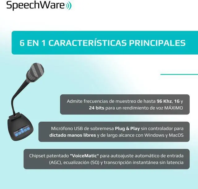 Alt view image 4 of 5 - SpeechWare TBK6 USB 6-in-1 Gooseneck TableMike with Exclusive Variable Long-Range Self Adjusting Input (6th Gen.)