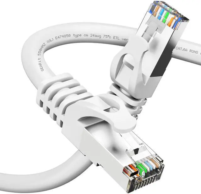 Main image of GearIT Cat6A Ethernet Cable (200 ft, White) 10Gbps Snagless Long Shielded SSTP, SFTP Shielded Ethernet Cable, 26AWG 4 Pair Solid Bare Copper Cat6 Cable, Cat 6 Shielded Network Cable - 200 feet