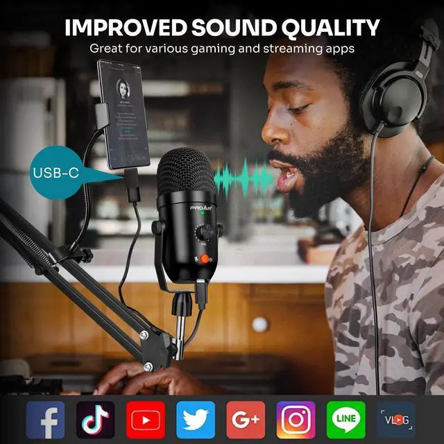 Alt view image 4 of 5 - Podcast & Gaming USB Microphone Kit - Condenser Mic for Phone, Pad, PS4, Computer & Laptop (Noise Cancelling, ASMR, YouTube, Streaming)