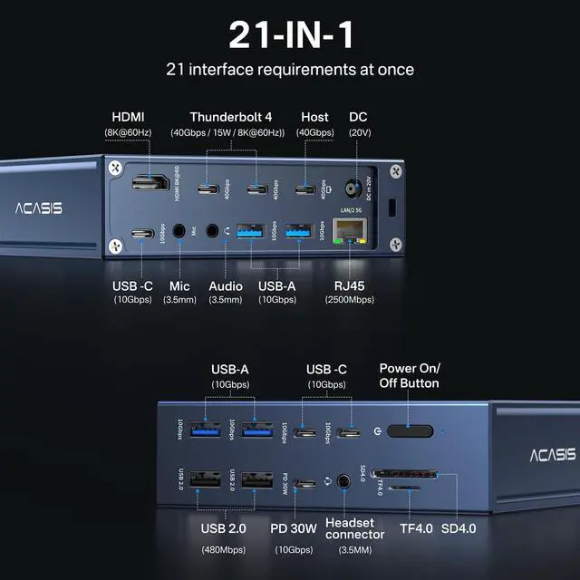 Alt view image 2 of 5 - ACASIS 21 Ports Thunderbolt 4 Dock and 40Gbps M.2 NVMe SSD Enclosure