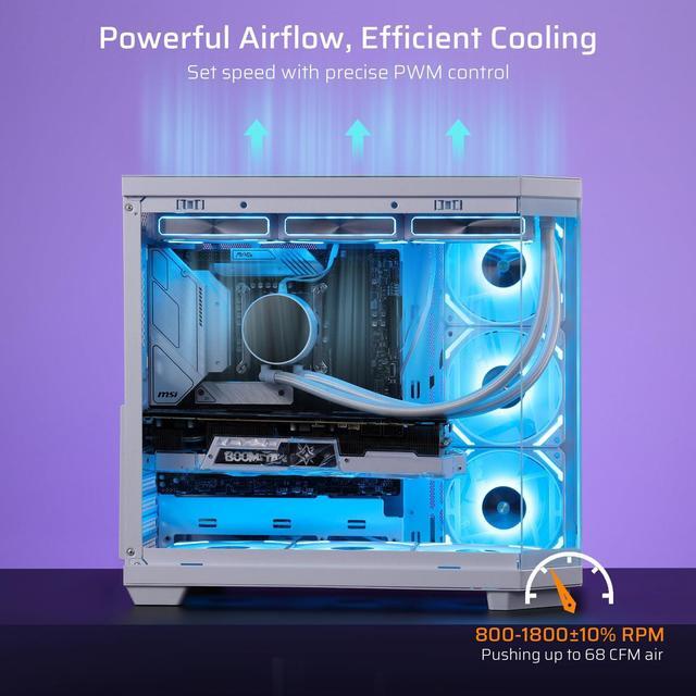 Alt view image 5 of 5 - LTC CF-121D 120mm PC Case Fan, Daisy-Chain Connection, 5V 3Pin ARGB Lighting, 4 Pin PWM Case Fan, for Radiator/Computer Case Cooling, 120x120x25mm, 3 Pack, Reverse Blade, White