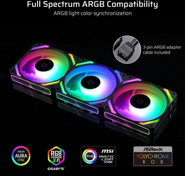 Alt view image 3 of 5 - LTC CF-121D 120mm PC Case Fan, Daisy-Chain Connection, 5V 3Pin ARGB Lighting, 4 Pin PWM Case Fan, for Radiator/Computer Case Cooling, 120x120x25mm, 3 Pack, Reverse Blade, White