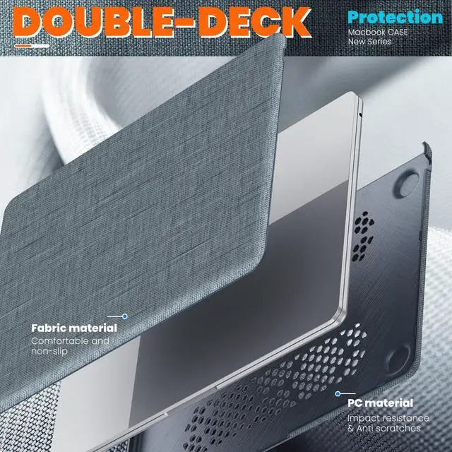 Alt view image 4 of 5 - Batianda Fabric Case for New MacBook Air 13 inch 2025 M4 2024 M3 2022 M2 Chip Model A3240 A3113 A2681 High-End Business Design Durable Full Protection with Foldable Triangle Kickstand, Grey