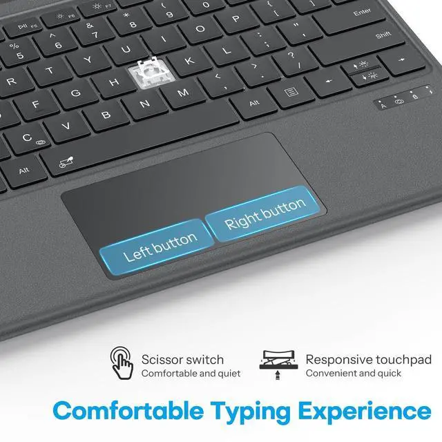 Alt view image 5 of 5 - OMOTON Bluetooth Keyboard Compatible with Microsoft Surface Pro 7/7+/6/5/4/3, Ultra-Slim Keyboard Type Cover with Touchpad, 7 Colors Backlit, Rechargeable and Wireless, Grey