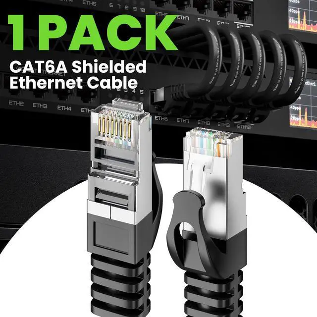 Alt view image 2 of 5 - GEARit Cat6A Ethernet Cable (100 ft, Black) 10Gbps Snagless Long Shielded SSTP, SFTP Shielded Ethernet Cable, 26AWG 4 Pair Solid Bare Copper Cat6 Cable, Cat 6 Shielded Network Cable - 100 feet
