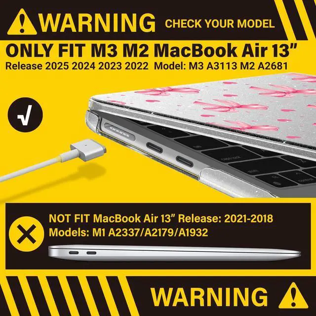 Alt view image 3 of 5 - IBENZER Compatible with 2025 2024 2023 2022 MacBook Air 13 inch Case M4 A3240 M3 A3113 M2 A2681, Hardshell Case & KeyboardCover & ScreenFilm & Type-C for Mac Air 13.6, Bow, AT13-KK-BOW+2TC