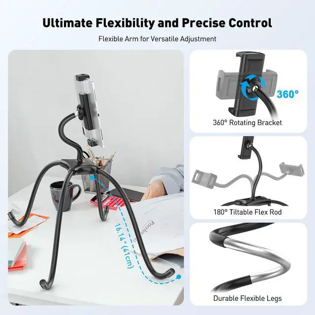 Alt view image 2 of 5 - AboveTEK iPad Holder for Bed, 360deg Hands-Free Adjustable Tablet Bed Stand Mount Bundle with Ultra-Sleek Portable Laptop Stand, 2-in-1 Foldable MacBook Stand for Desk & iPad Tablet Stand Holder