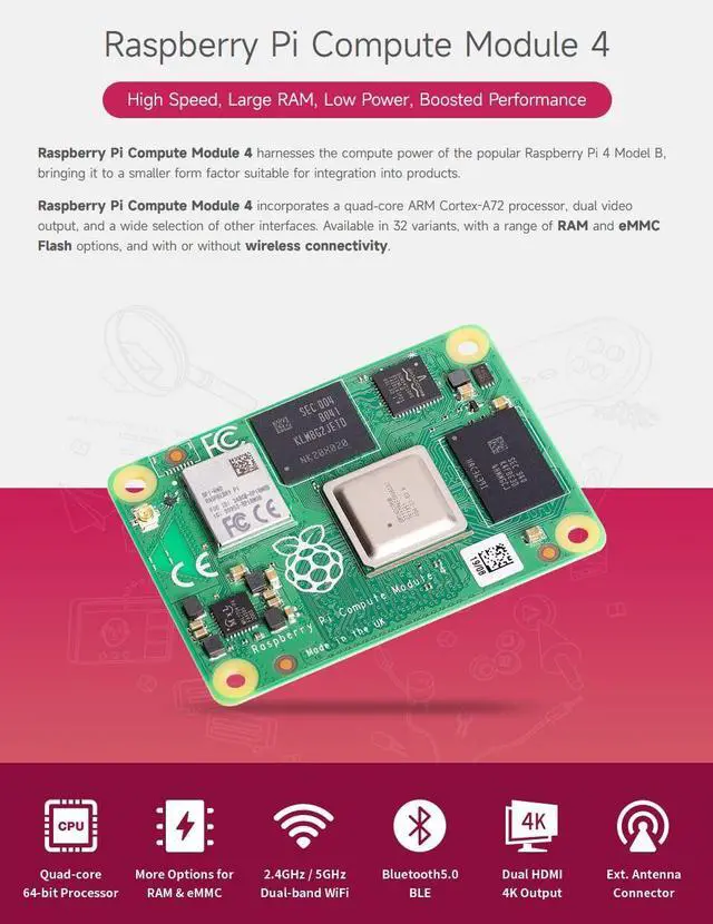 Alt view image 3 of 5 - Waveshare Pi Compute Module 4 Comes with an Official Raspberry Pi CM4002000 (Without Wireless, 2GB RAM, Lite Version), an Antenna Kit and a HEATSINK(3 Items)
