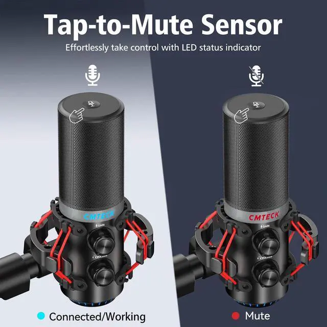 Alt view image 5 of 5 - CMTECK USB Microphone for PC, Condenser Mic for Streaming, Podcasting, Video, Meeting, Gaming, Gain Control, Monitoring Headphone Jack, Anti-Vibration Shock Mount and Pop Filter (Posh Black)