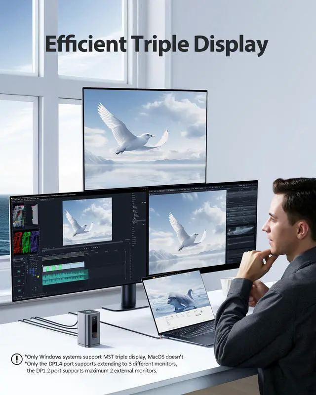 Alt view image 3 of 5 - Baseus Docking Station, Spacemate(Win) 11 in 1, Triple Display, 4K HDMI and DP, 10Gbps USB A/C Ports, Gigabit Ethernet, 100W PD, Audio, Laptop Docking Station for Windows/Dell/HP/Lenovo/Asus/Acer/Mac