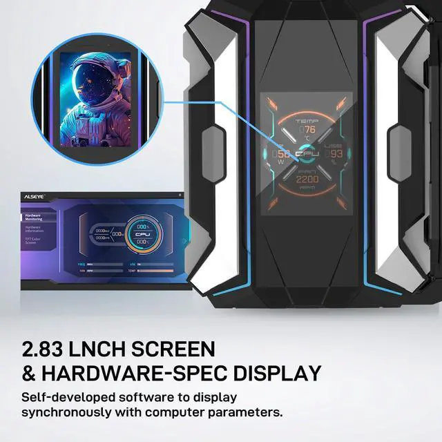 Alt view image 2 of 5 - ALSEYE i600 Pro CPU Cooler, 2.83" HD Display with Temperature, Copper Base Hidden Fan Dual Tower CPU Cooler 6 Heat Pipes TDP 290W ARGB PWM Koala Fan with FDB Bearing Intel LGA & AM5 AM4 (Black)