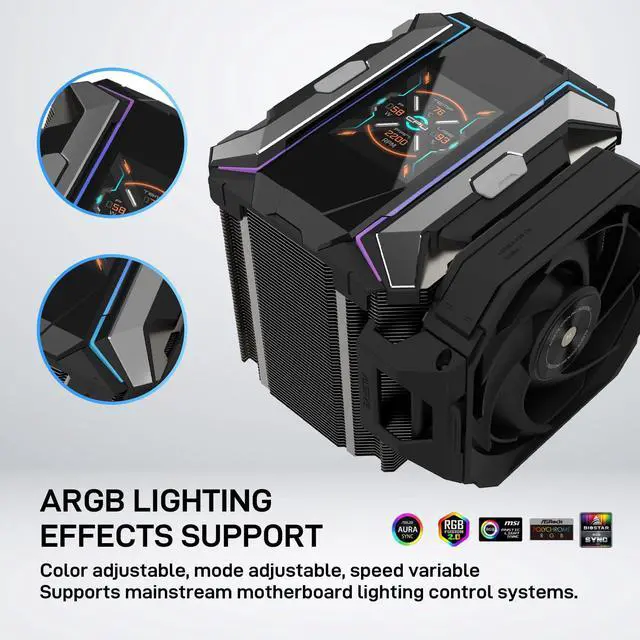 Alt view image 4 of 5 - ALSEYE i600 Pro CPU Cooler, 2.83" HD Display with Temperature, Copper Base Hidden Fan Dual Tower CPU Cooler 6 Heat Pipes TDP 290W ARGB PWM Koala Fan with FDB Bearing Intel LGA & AM5 AM4 (Black)