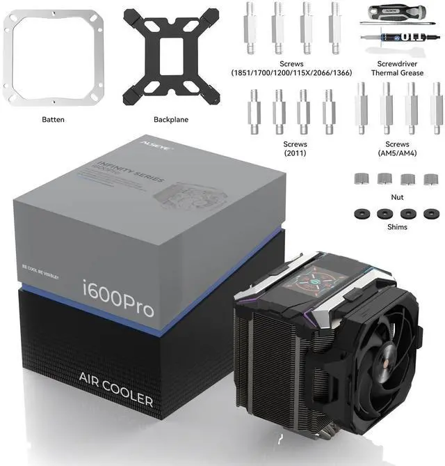 Alt view image 5 of 5 - ALSEYE i600 Pro CPU Cooler, 2.83" HD Display with Temperature, Copper Base Hidden Fan Dual Tower CPU Cooler 6 Heat Pipes TDP 290W ARGB PWM Koala Fan with FDB Bearing Intel LGA & AM5 AM4 (Black)