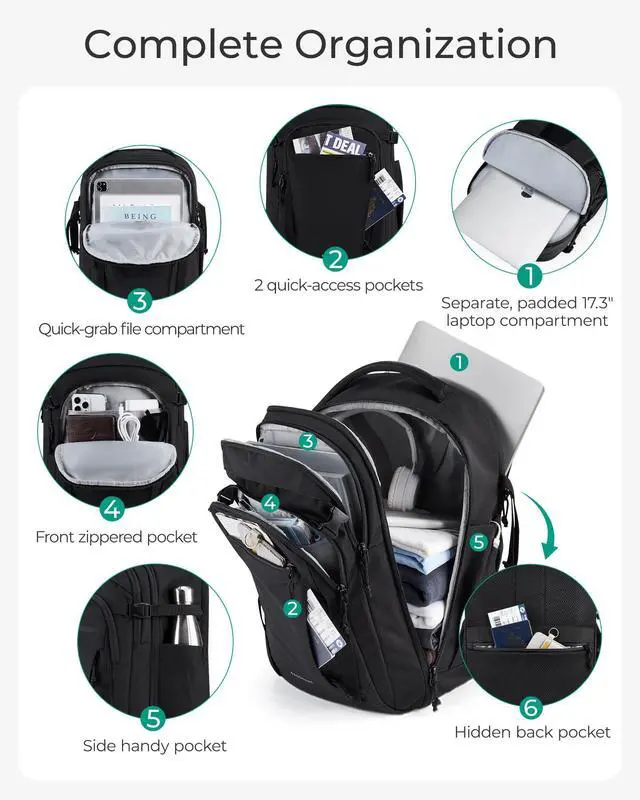 Alt view image 3 of 5 - BAGSMART Travel Backpack for Men Women, Carry On Backpack Flight Approved TSA Friendly with USB Charging Hole Lightweight Weekender Bag Casual Daypack 17.3 Inch Laptop Business Work Backpack, Brown