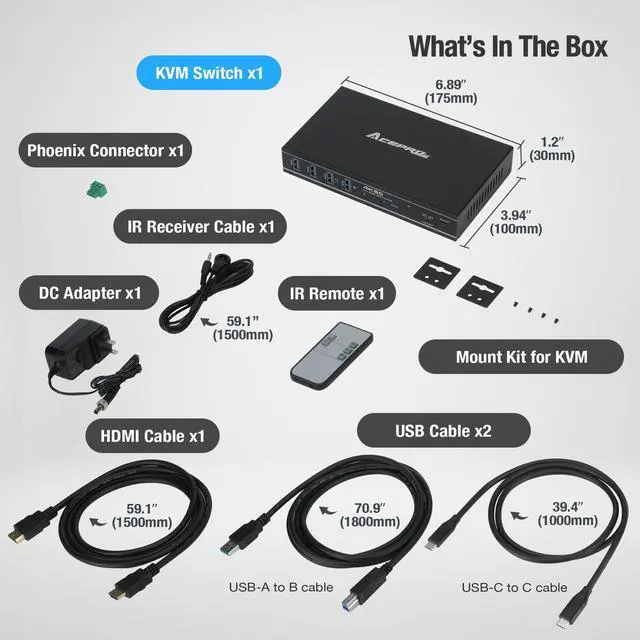 Alt view image 3 of 5 - AceProAV 2x1 HDMI/USB-C 4K60Hz KVM Switch with PD Pass-Through - Selector for 2 Computers Sharing 4K Monitor Keyboard Mouse - Includes Cables to Connect Host Devices - Supports PD 100W Fast Charging