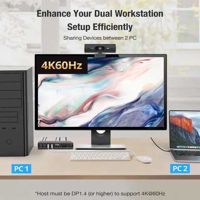 Alt view image 4 of 5 - AceProAV 2x1 HDMI/USB-C 4K60Hz KVM Switch with PD Pass-Through - Selector for 2 Computers Sharing 4K Monitor Keyboard Mouse - Includes Cables to Connect Host Devices - Supports PD 100W Fast Charging