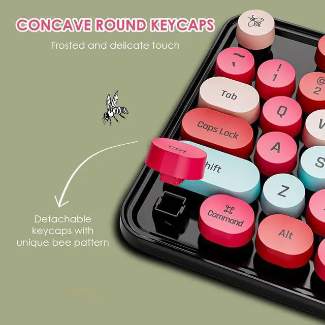 Alt view image 3 of 5 - Acogedor 2.4G Keyboard and Mouse Combo, Colorful Cute Round Keycaps Typewriter Keyboard with USB Receiver, for PC Laptop Desktop (Mixed Color Red)