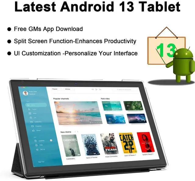 Alt view image 2 of 5 - Android 13 Tablet, 10 inch 2 in 1 Tablets with Keyboard, 12GB RAM 128GB ROM 1TB Expand, Quad-Core 2.0Ghz CPU, 5G WiFi 6, BT5.0, 1280x800 HD Touchscreen, 6000mAh, Widevine L1, Google Tablet, Black