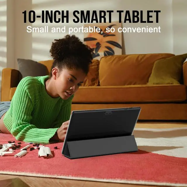 Alt view image 4 of 5 - Android 13 Tablet, 10 inch 2 in 1 Tablets with Keyboard, 12GB RAM 128GB ROM 1TB Expand, Quad-Core 2.0Ghz CPU, 5G WiFi 6, BT5.0, 1280x800 HD Touchscreen, 6000mAh, Widevine L1, Google Tablet, Black