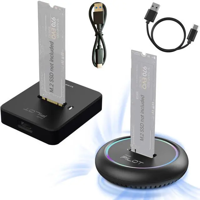 Main image of AMZPILOT M.2 NVMe & SATA to USB C Docking Station, M.2 SSD to USB A C Reader Adapter for Both M Key & B+M Key NVMe PCIE and SATA NGFF SSD Dock, Size for 22110 2280 2260 2242 2230 RGB Light Enclosure