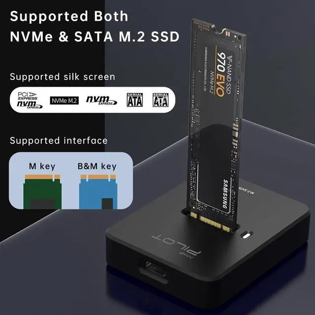 Alt view image 2 of 5 - AMZPILOT M.2 NVMe & SATA to USB C Docking Station, M.2 SSD to USB A C Reader Adapter for Both M Key & B+M Key NVMe PCIE and SATA NGFF SSD Dock, Size for 22110 2280 2260 2242 2230 RGB Light Enclosure