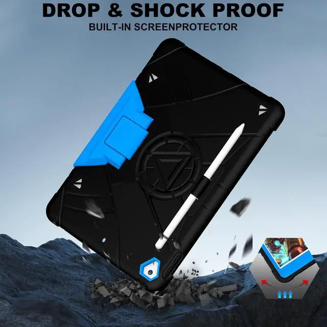 Alt view image 5 of 5 - Andnary Case for iPad 10.2 inch 9th/8th/7th Generation, Heavy Shockproof Cover with 180° Rotating Handle/Screen Protector/Bracket/Pen Holder/Shoulder Strap, Case for 2021/2020/2019, Black+Blue