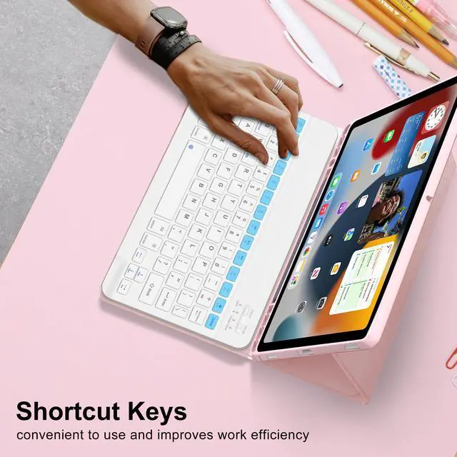 Alt view image 4 of 5 - AMOUOGOEY Keyboard Case for Samsung Galaxy Tab A9 Plus 5G 11 Inch 2023(SM-X210/X216/X218) - Detachable Wireless Bluetooth Keyboard - Folio Smart Cover with S Pen Holder for Galaxy Tab A9+ 11" (Pink)