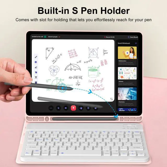 Alt view image 3 of 5 - AMOUOGOEY Keyboard Case for Samsung Galaxy Tab A9 Plus 5G 11 Inch 2023(SM-X210/X216/X218) - Detachable Wireless Bluetooth Keyboard - Folio Smart Cover with S Pen Holder for Galaxy Tab A9+ 11" (Pink)